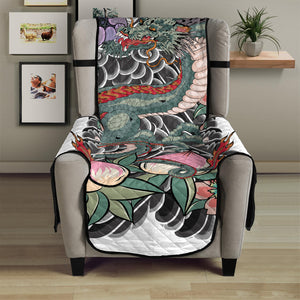 Green Japanese Dragon Tattoo Print Armchair Protector