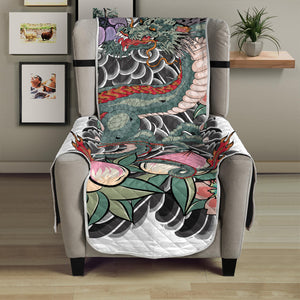 Green Japanese Dragon Tattoo Print Armchair Protector