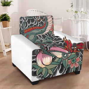 Green Japanese Dragon Tattoo Print Armchair Slipcover