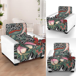 Green Japanese Dragon Tattoo Print Armchair Slipcover