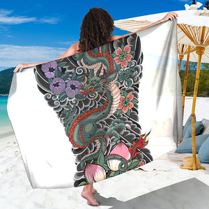 Green Japanese Dragon Tattoo Print Beach Sarong Wrap