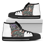 Green Japanese Dragon Tattoo Print Black High Top Shoes