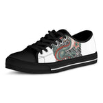 Green Japanese Dragon Tattoo Print Black Low Top Shoes 