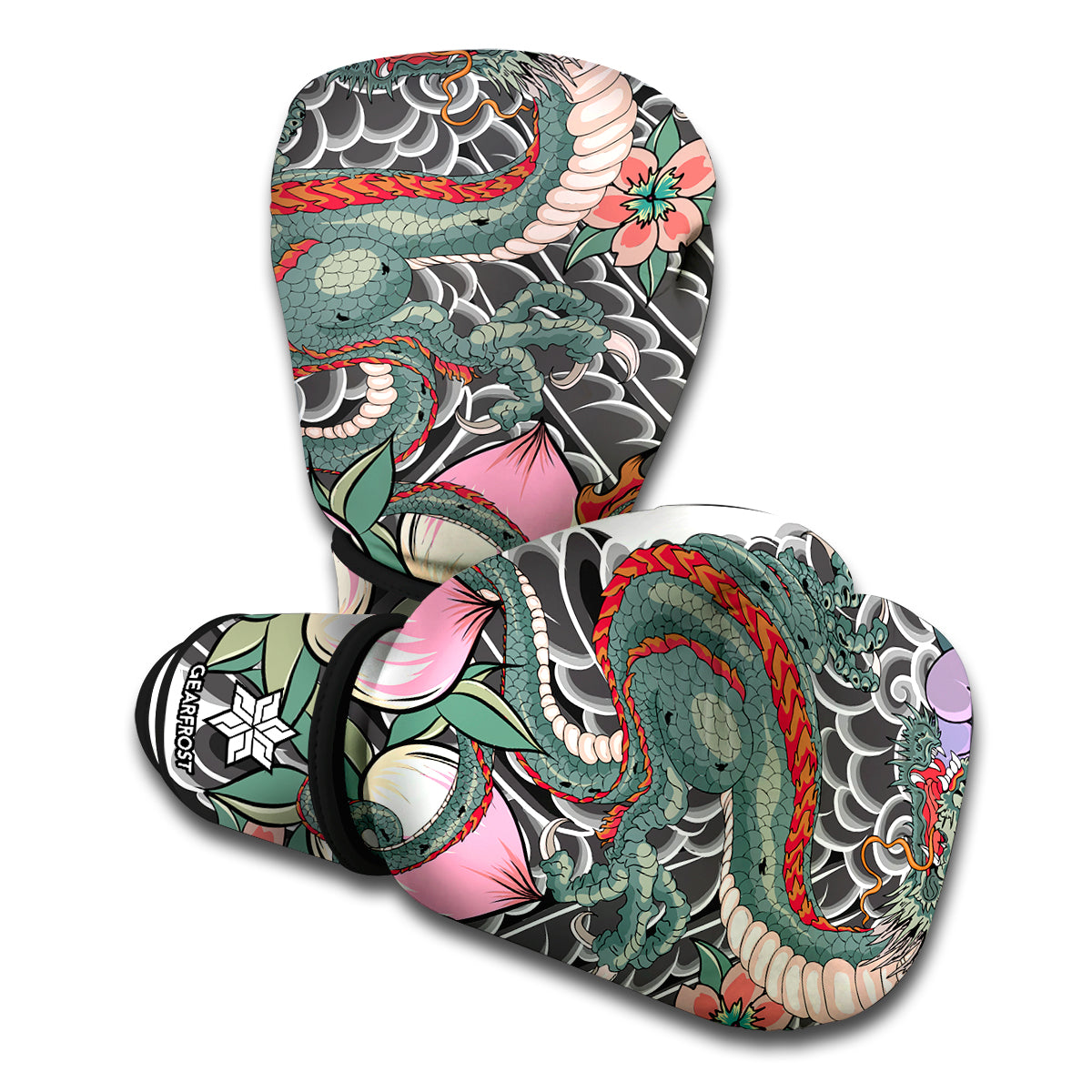 Green Japanese Dragon Tattoo Print Boxing Gloves