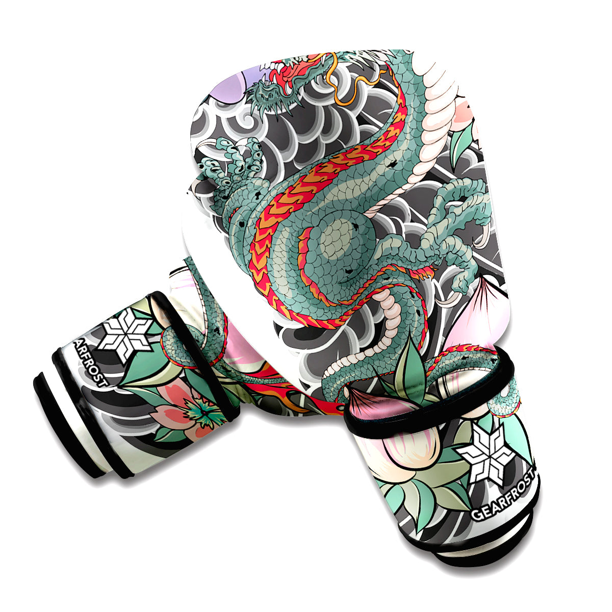 Green Japanese Dragon Tattoo Print Boxing Gloves