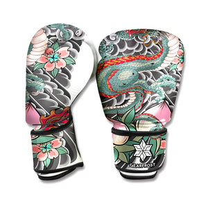 Green Japanese Dragon Tattoo Print Boxing Gloves