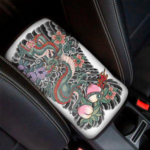 Green Japanese Dragon Tattoo Print Car Center Console Cover