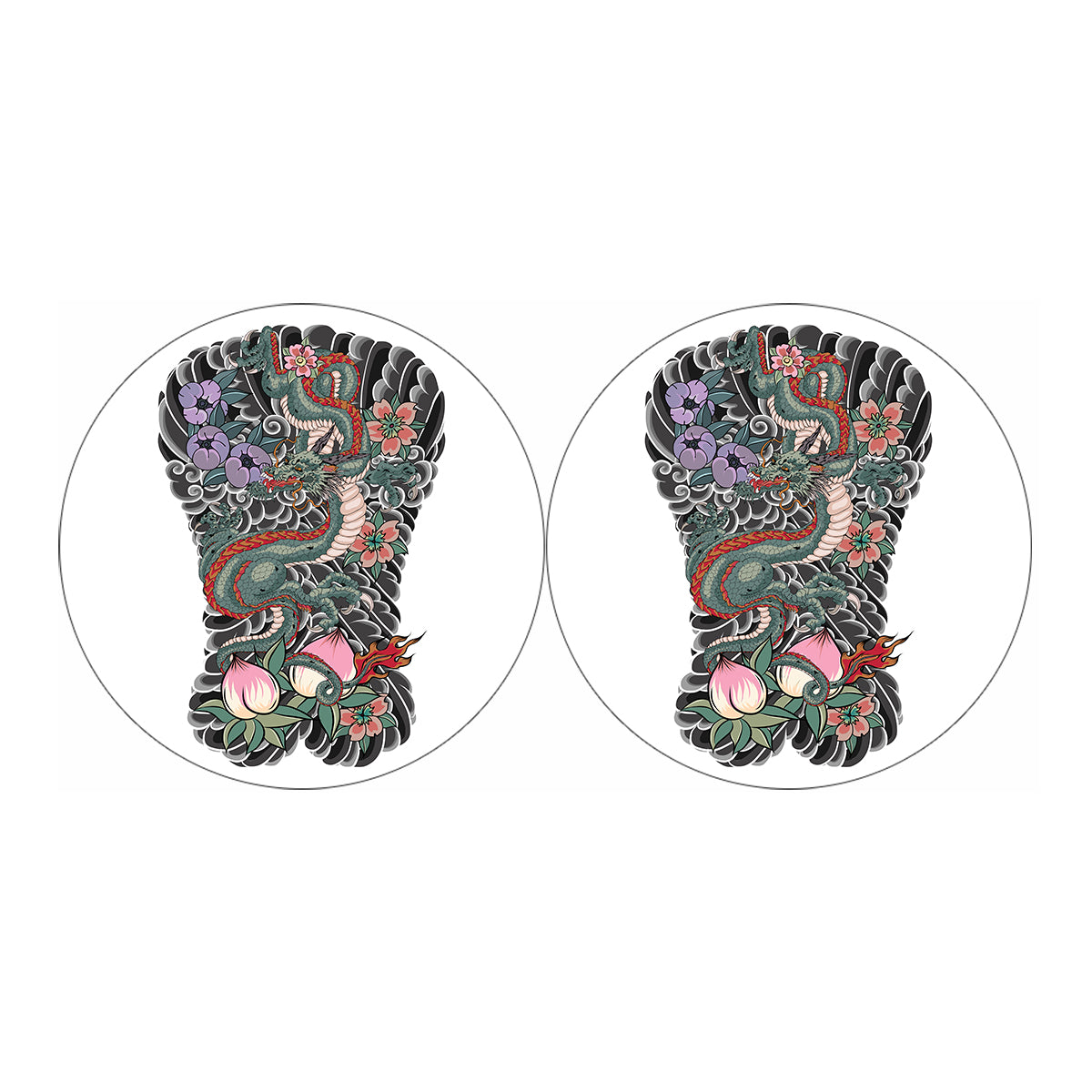 Green Japanese Dragon Tattoo Print Car Coasters