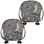 Green Japanese Dragon Tattoo Print Car Headrest Covers