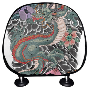 Green Japanese Dragon Tattoo Print Car Headrest Covers