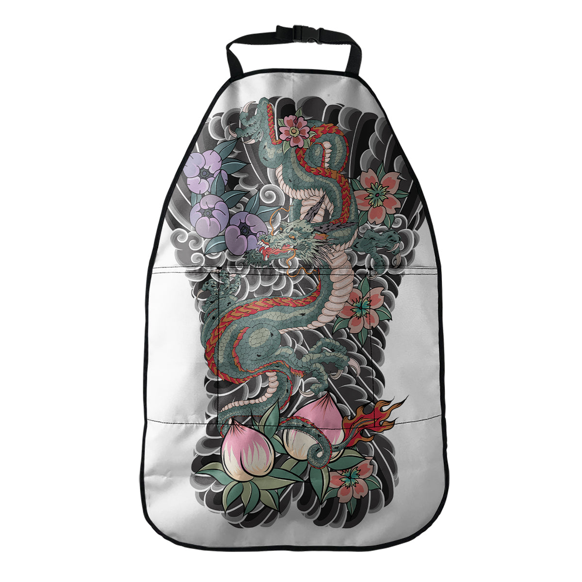 Green Japanese Dragon Tattoo Print Car Seat Organizers