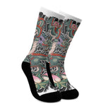 Green Japanese Dragon Tattoo Print Crew Socks