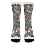 Green Japanese Dragon Tattoo Print Crew Socks