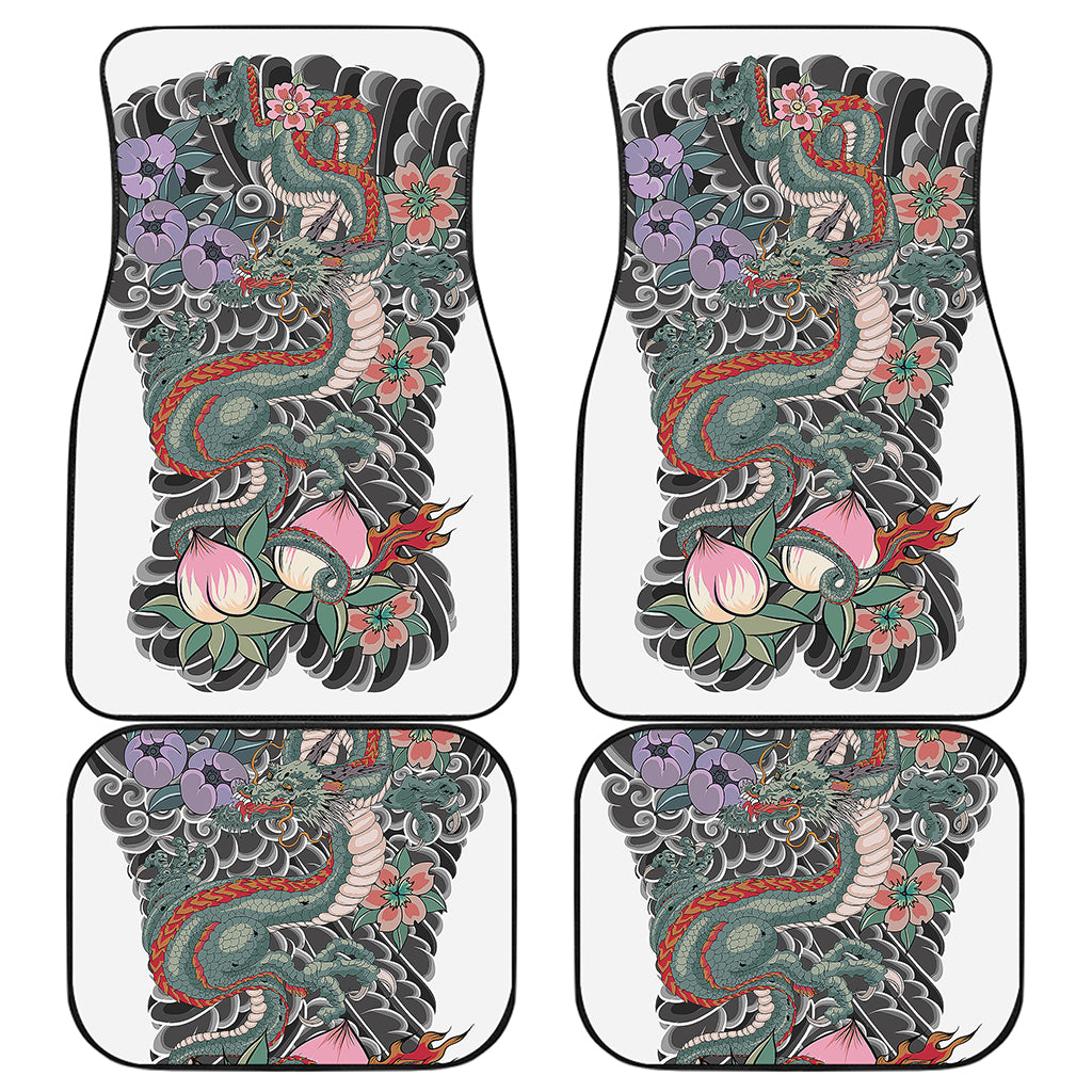 Green Japanese Dragon Tattoo Print Front and Back Car Floor Mats