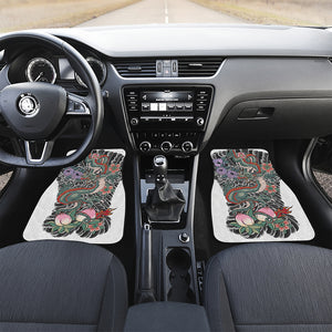 Green Japanese Dragon Tattoo Print Front and Back Car Floor Mats