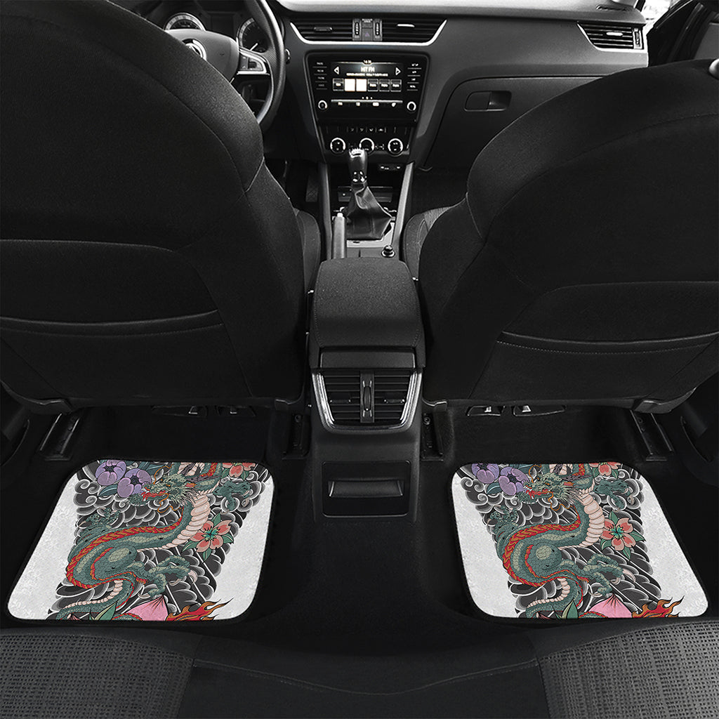 Green Japanese Dragon Tattoo Print Front and Back Car Floor Mats