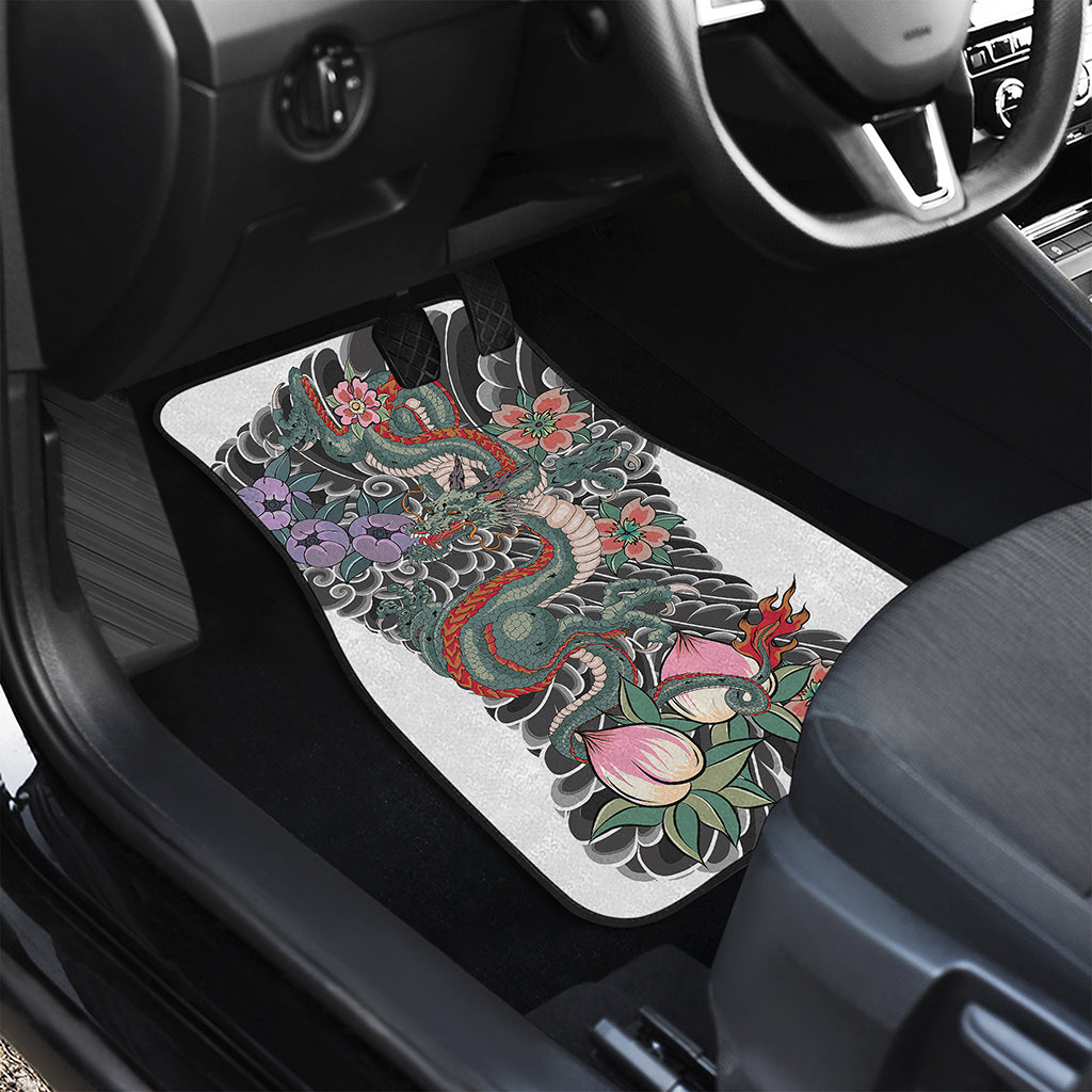 Green Japanese Dragon Tattoo Print Front and Back Car Floor Mats