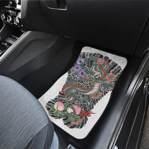 Green Japanese Dragon Tattoo Print Front and Back Car Floor Mats