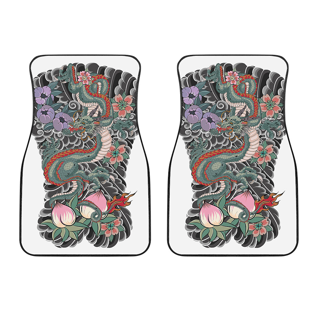 Green Japanese Dragon Tattoo Print Front Car Floor Mats