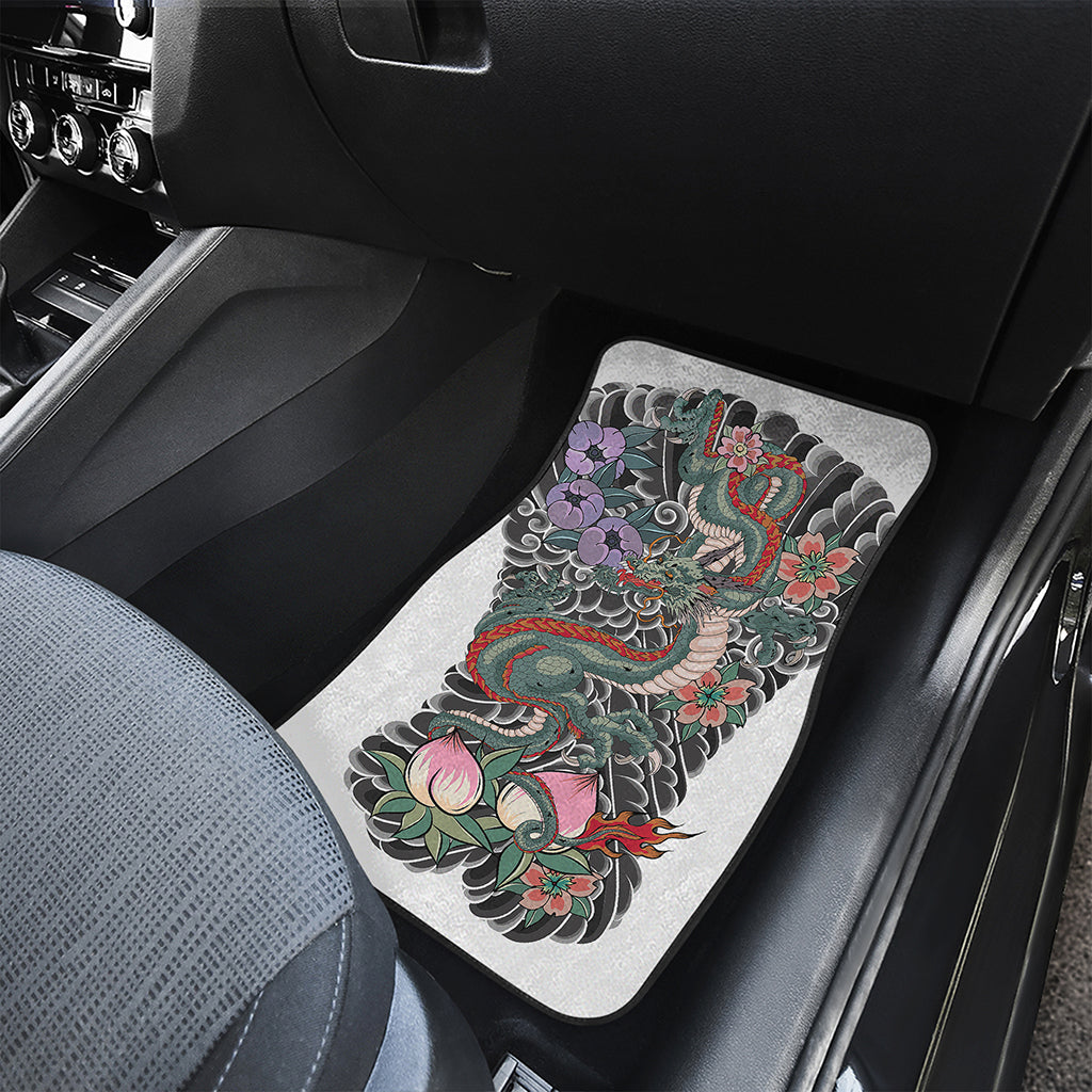 Green Japanese Dragon Tattoo Print Front Car Floor Mats