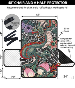 Green Japanese Dragon Tattoo Print Half Sofa Protector