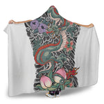 Green Japanese Dragon Tattoo Print Hooded Blanket