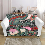 Green Japanese Dragon Tattoo Print Loveseat Slipcover