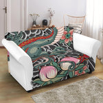 Green Japanese Dragon Tattoo Print Loveseat Slipcover