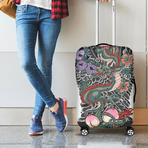 Green Japanese Dragon Tattoo Print Luggage Cover