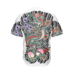 Green Japanese Dragon Tattoo Print Men's Baseball Jersey