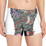 Green Japanese Dragon Tattoo Print Men's Boxer Briefs