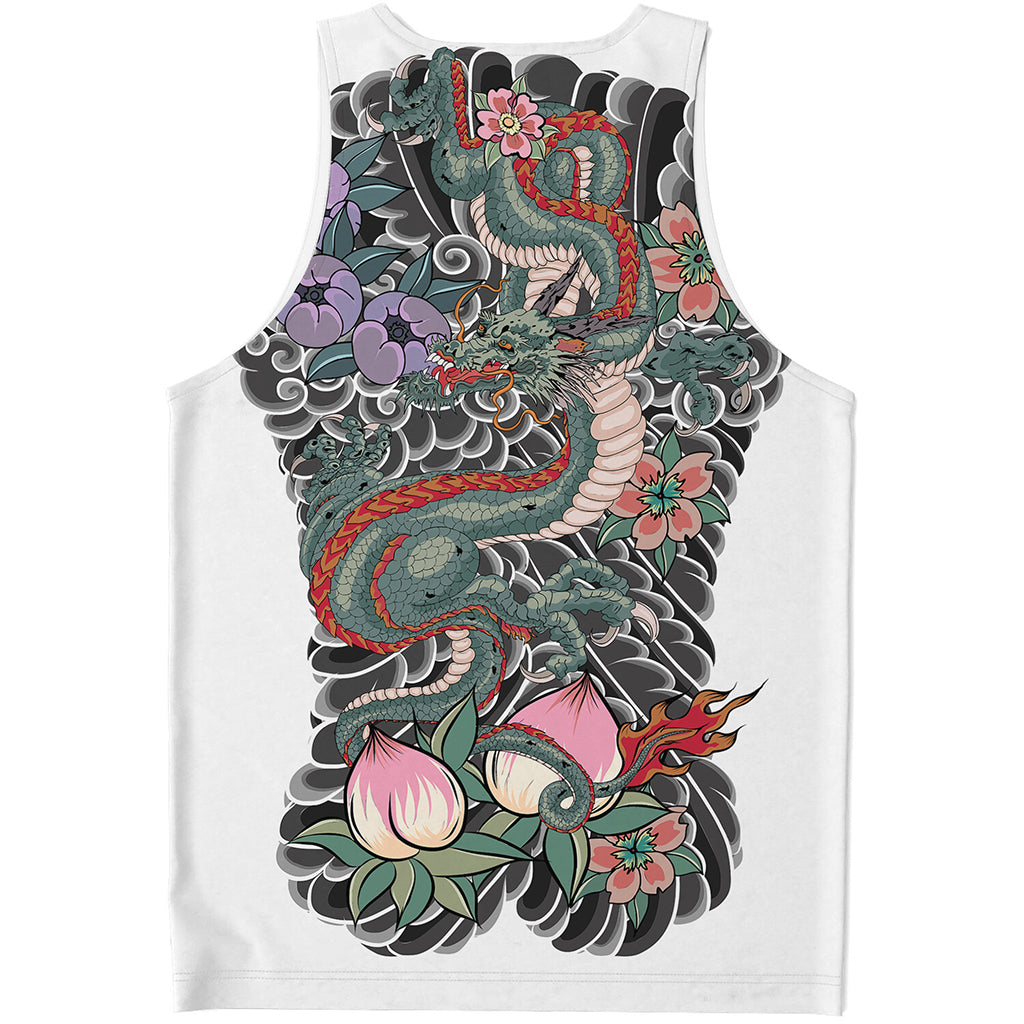 Green Japanese Dragon Tattoo Print Men's Tank Top