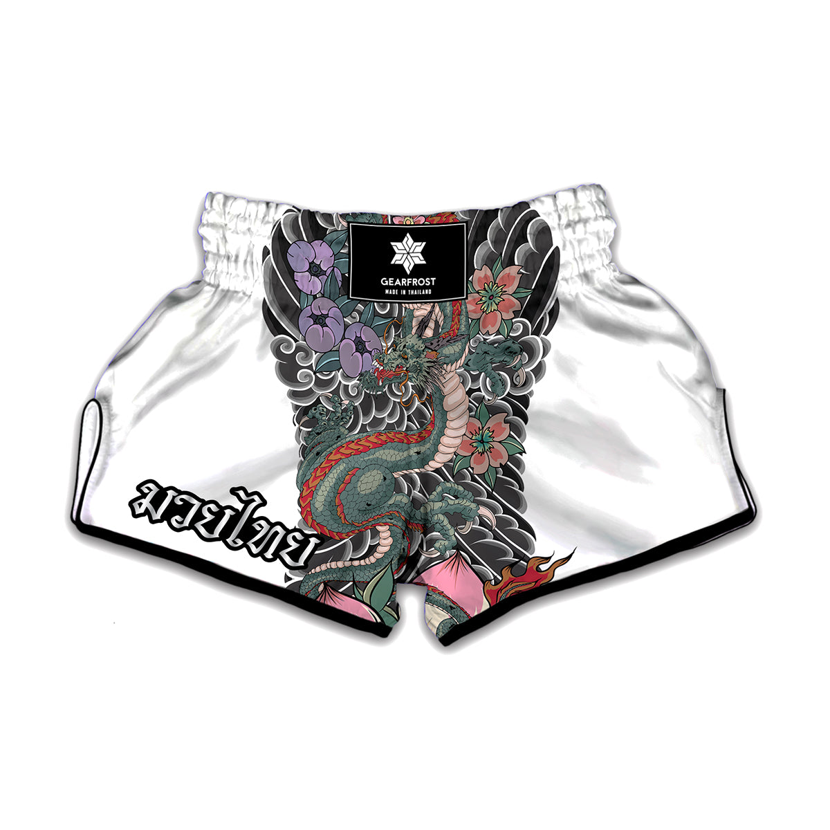 Green Japanese Dragon Tattoo Print Muay Thai Boxing Shorts