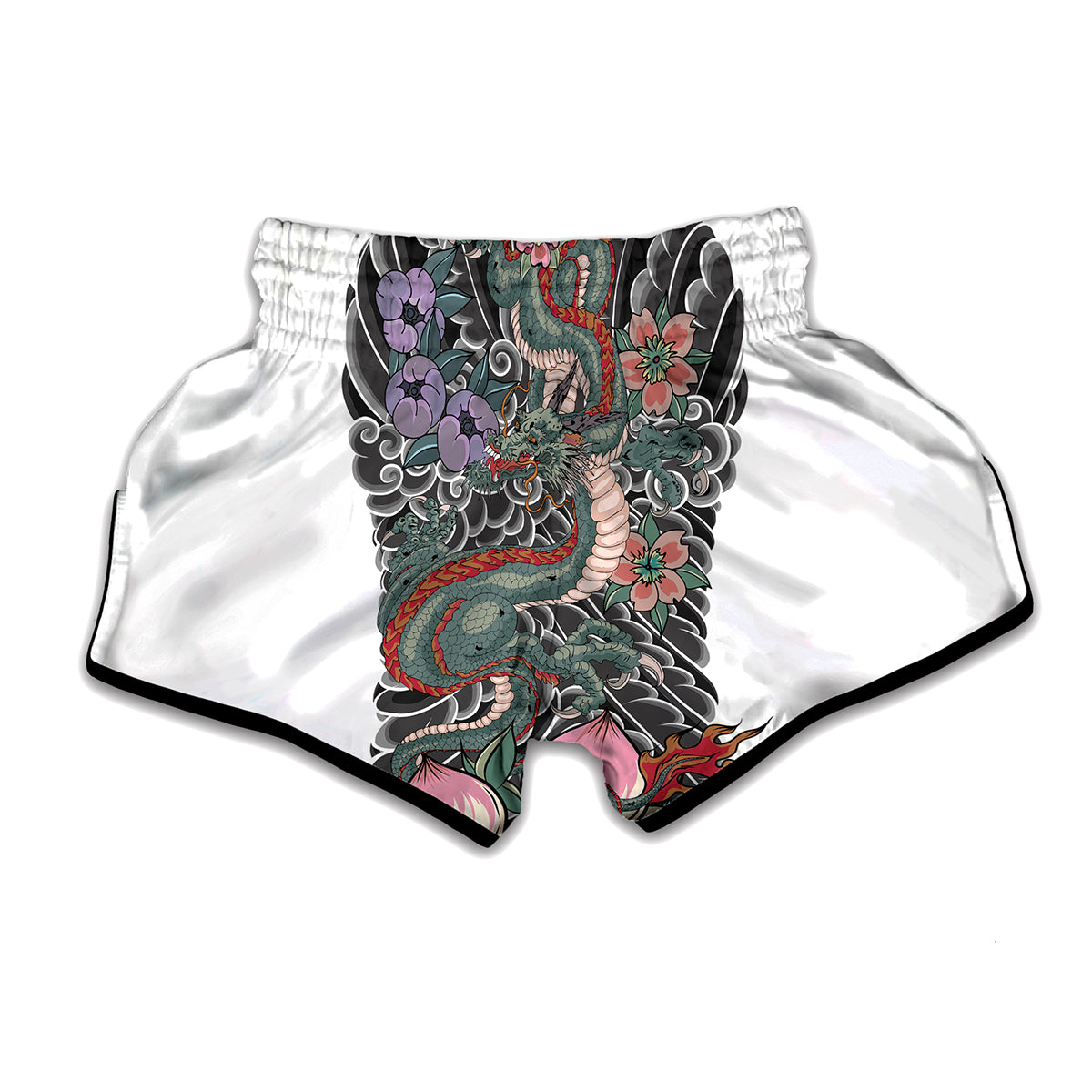 Green Japanese Dragon Tattoo Print Muay Thai Boxing Shorts