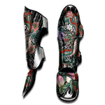 Green Japanese Dragon Tattoo Print Muay Thai Shin Guard