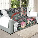 Green Japanese Dragon Tattoo Print Oversized Sofa Protector