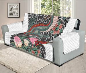 Green Japanese Dragon Tattoo Print Oversized Sofa Protector