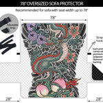 Green Japanese Dragon Tattoo Print Oversized Sofa Protector