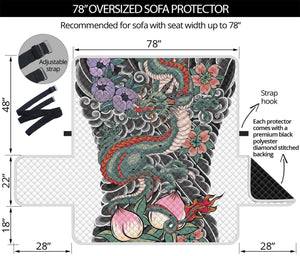 Green Japanese Dragon Tattoo Print Oversized Sofa Protector