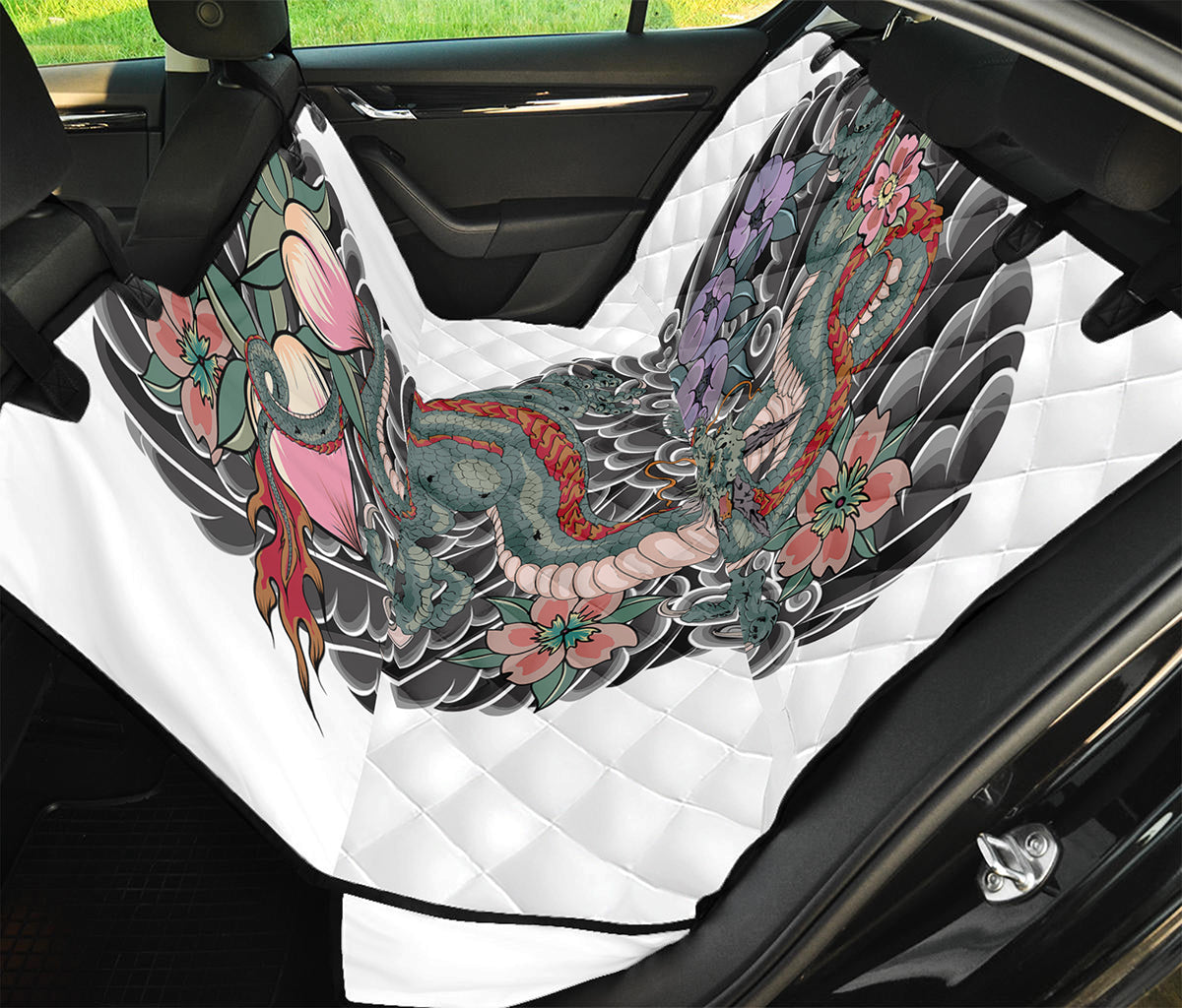 Green Japanese Dragon Tattoo Print Pet Car Back Seat Cover