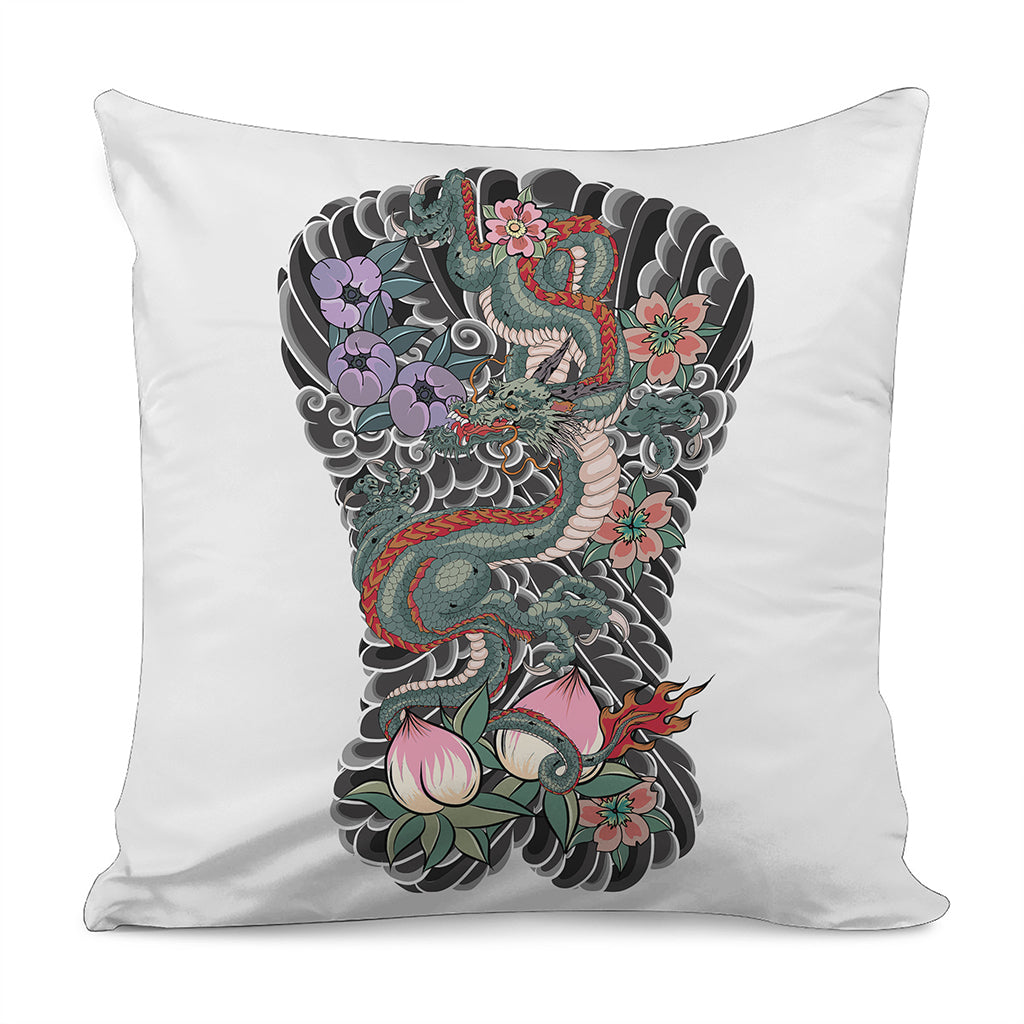 Green Japanese Dragon Tattoo Print Pillow Cover