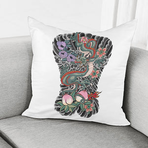 Green Japanese Dragon Tattoo Print Pillow Cover