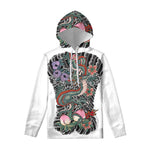 Green Japanese Dragon Tattoo Print Pullover Hoodie