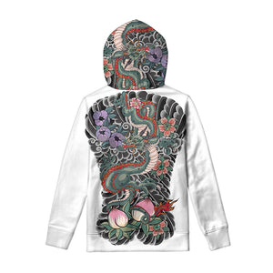 Green Japanese Dragon Tattoo Print Pullover Hoodie