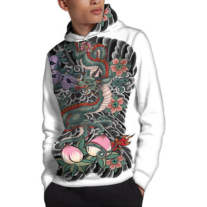 Green Japanese Dragon Tattoo Print Pullover Hoodie