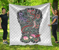 Green Japanese Dragon Tattoo Print Quilt