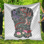 Green Japanese Dragon Tattoo Print Quilt