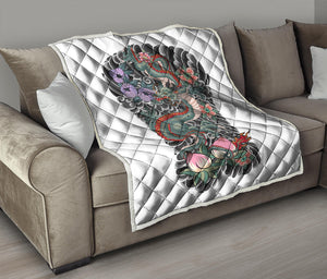 Green Japanese Dragon Tattoo Print Quilt