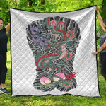 Green Japanese Dragon Tattoo Print Quilt