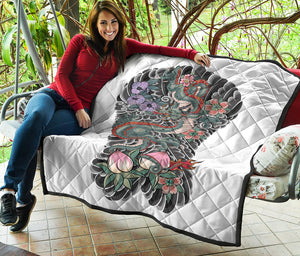 Green Japanese Dragon Tattoo Print Quilt